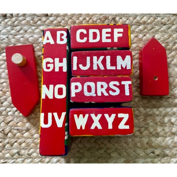 Vintage Handmade Folk Art Wooden Blocks Puzzle Alphabet, Numbers, Clock UNIQUE - Picture 10 of 11